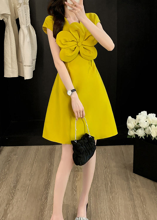 Floral Neck Style Cotton Dress Summer O Yellow Decorated FashionChic