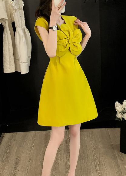 Floral Neck Style Cotton Dress Summer O Yellow Decorated FashionChic