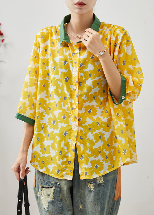 Style Yellow Oversized Print Linen Shirt Tops Bracelet Sleeve AP1076 AM-HTP240904