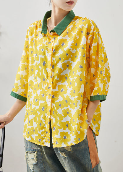 Style Yellow Oversized Print Linen Shirt Tops Bracelet Sleeve AP1076 AM-HTP240904