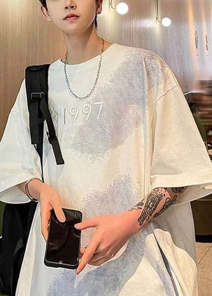 Stylish Apricot Embroideried Tie Dye Cotton Mens Graphic Tees Summer WA013 MENT241110