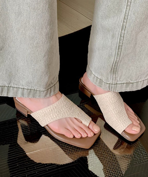 Faux Apricot Flops Stylish Chunky Splicing Flip Leather FashionChic