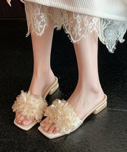 Slide Peep Sandals Toe Stylish Apricot Floral FashionChic