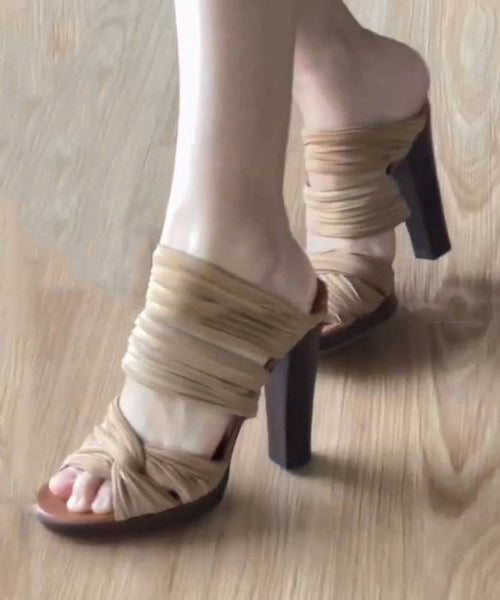 Heels Peep Sandals Stylish High Slide Apricot Toe FashionChic