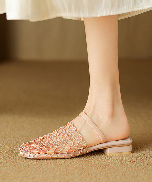 Stylish Apricot Hollow Out Splicing Slide Sandals AA021 shoe-CS240815