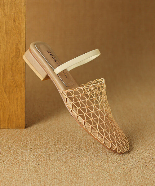 Stylish Apricot Hollow Out Splicing Slide Sandals AA021 shoe-CS240815