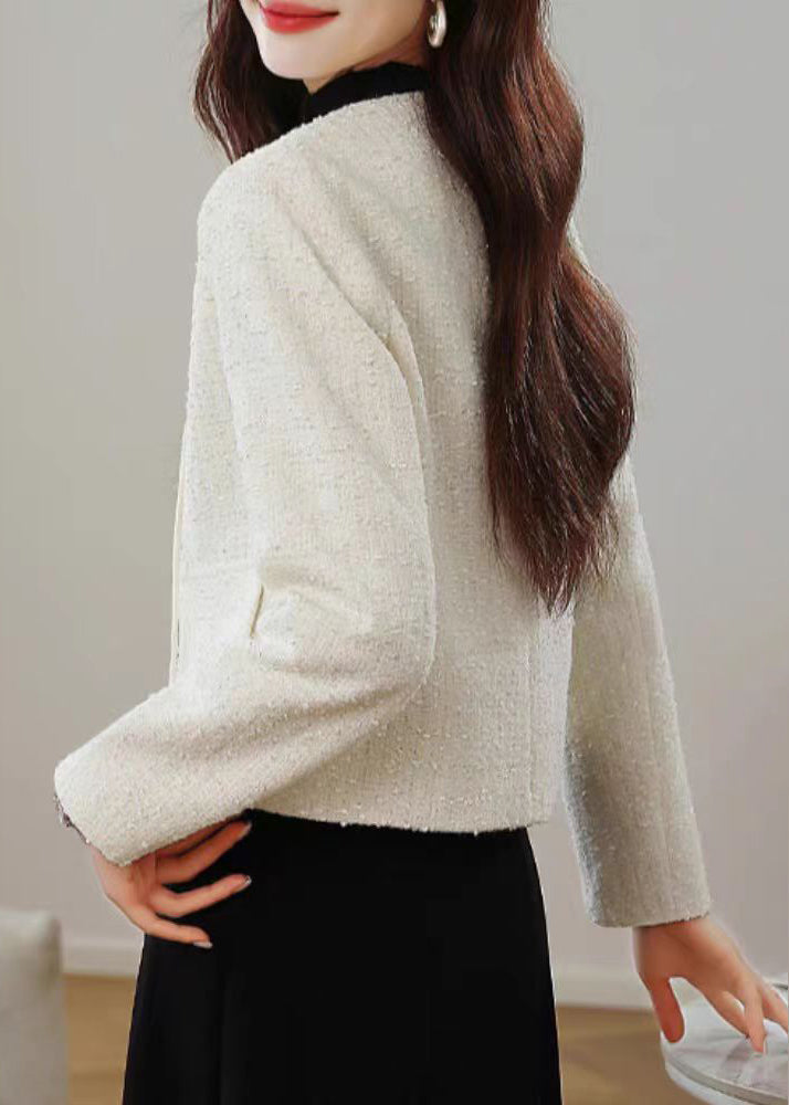 Stylish Apricot O Neck Chinese Button Cotton Coats Fall QO007 MZF-CTS241008