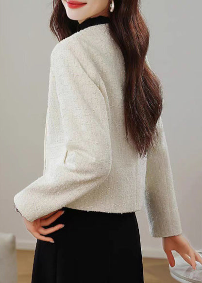 Stylish Apricot O Neck Chinese Button Cotton Coats Fall QO007 MZF-CTS241008