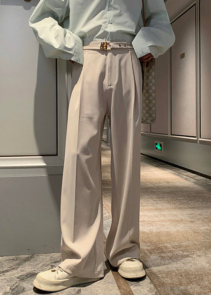 Waist Mens Pockets High Apricot Pants Spandex Stylish Fall FashionChic