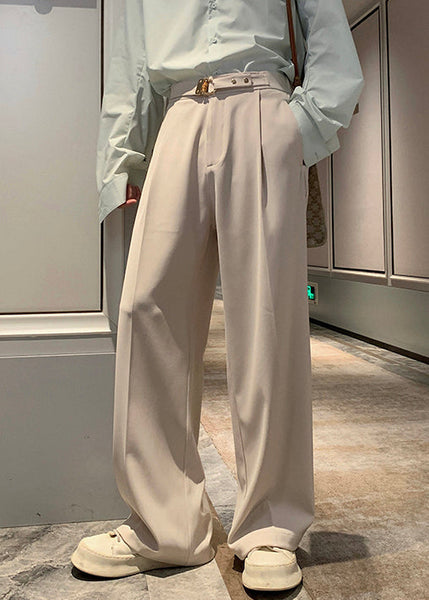 Waist Mens Pockets High Apricot Pants Spandex Stylish Fall FashionChic