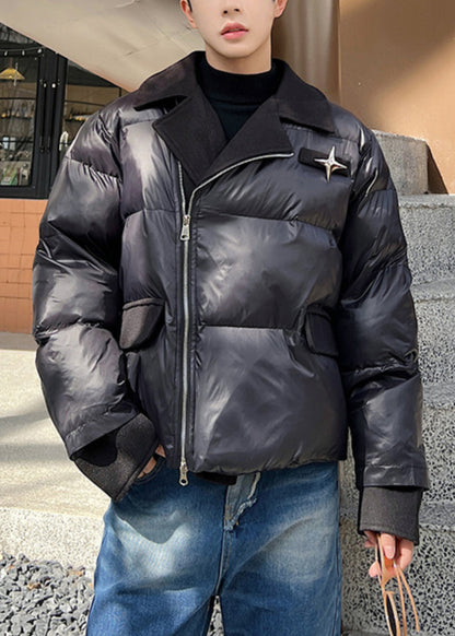 Stylish Apricot Zip Up Patchwork Men Parkas Winter WL001 MENCW241123