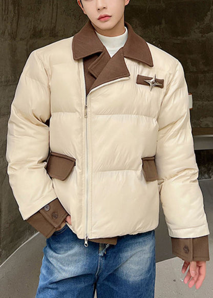 Stylish Apricot Zip Up Patchwork Men Parkas Winter WL001 MENCW241123