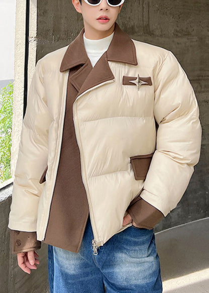 Stylish Apricot Zip Up Patchwork Men Parkas Winter WL001 MENCW241123