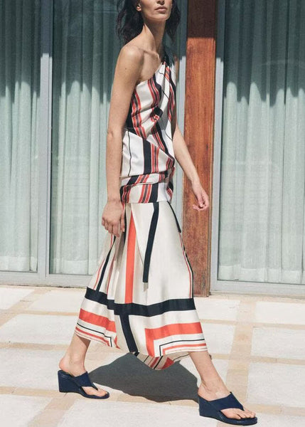 Set Two Design Summer Asymmetrical Silk Stylish Striped Pieces FashionChic