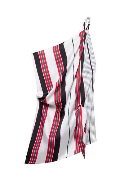 Set Two Design Summer Asymmetrical Silk Stylish Striped Pieces FashionChic