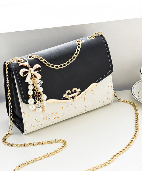 Stylish Bag Flap Faux Beige Leather Chain Linked FashionChic