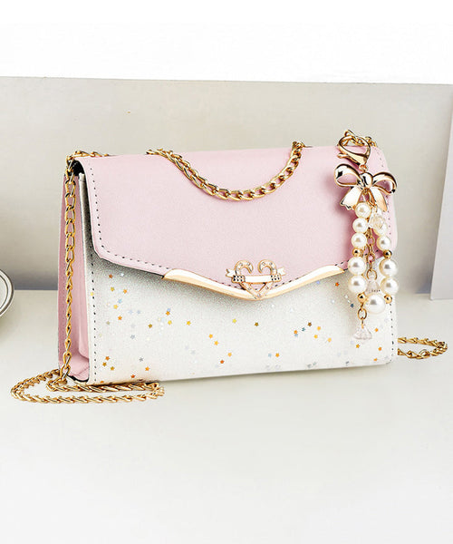 Stylish Bag Flap Faux Beige Leather Chain Linked FashionChic