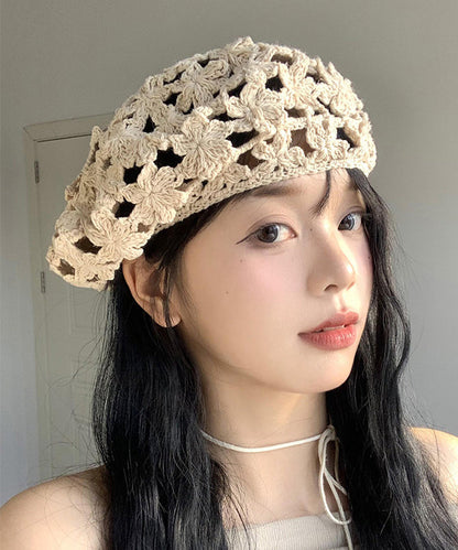 Stylish Beige Hollow Out  Floral Knit Beret Hat WB024 ABC