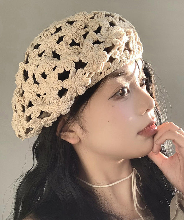 Stylish Beige Hollow Out  Floral Knit Beret Hat WB024 ABC