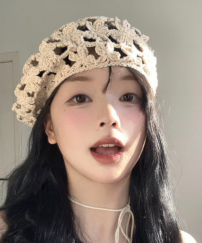 Stylish Beige Hollow Out  Floral Knit Beret Hat WB024 ABC