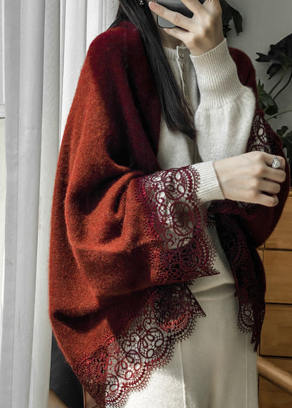 Stylish Beige Hollow Out Lace Patchwork Woolen Cardigans Fall RL011 ABC