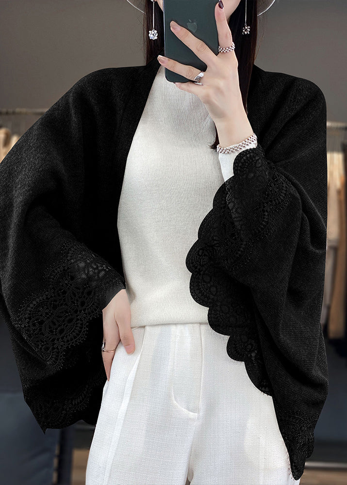 Stylish Beige Hollow Out Lace Patchwork Woolen Cardigans Fall RL011 ABC