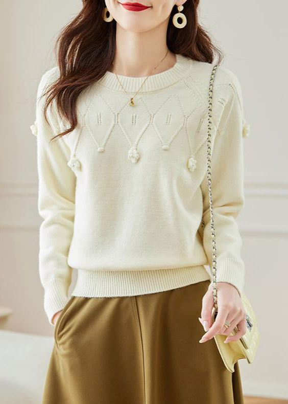 Stylish Beige O Neck Hollow Out Knit Sweater Fall QS011 OM-BB241010