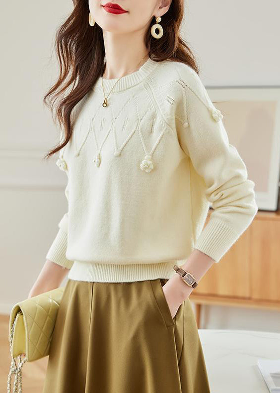Stylish Beige O Neck Hollow Out Knit Sweater Fall QS011 OM-BB241010