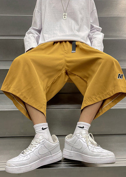 Stylish Beige Pockets Drawstring Men Crop Pants Summer YT027 Men-Silk-MENCP240721