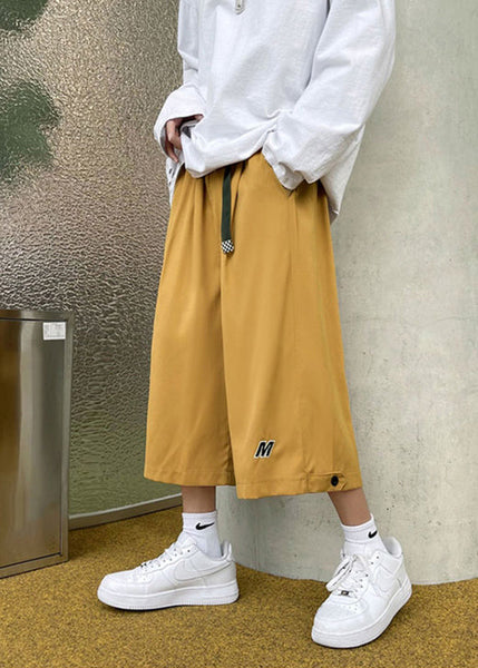 Stylish Beige Pockets Drawstring Men Crop Pants Summer YT027 Men-Silk-MENCP240721