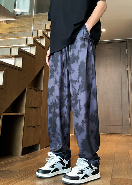 Stylish Beige Pockets Tie Dye Chinese Button Ice Silk Men Pants Summer YT050 Men-Silk-MENP240721