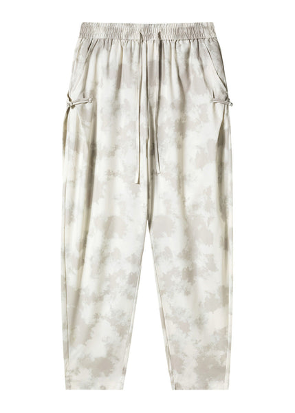 Stylish Beige Pockets Tie Dye Chinese Button Ice Silk Men Pants Summer YT050 Men-Silk-MENP240721