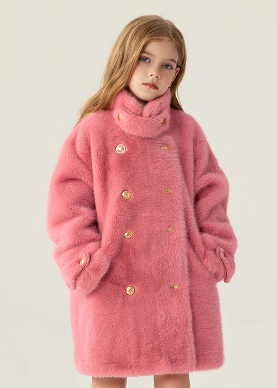 Stylish Beige Stand Collar Pockets Kids Long Mink Velvet Coats Winter WL013 MM-RCTZ-CGTS241120