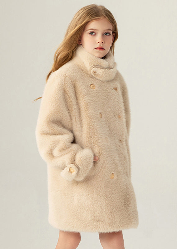 Stylish Beige Stand Collar Pockets Kids Long Mink Velvet Coats Winter WL013 MM-RCTZ-CGTS241120