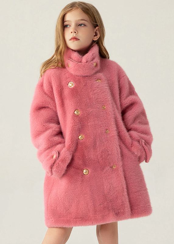 Stylish Beige Stand Collar Pockets Kids Long Mink Velvet Coats Winter WL013 MM-RCTZ-CGTS241120