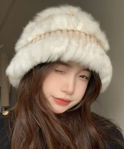 Stylish Beige The Rabbit Wool Patchwork Bucket Hat RB047 ABC
