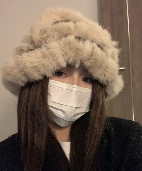 Stylish Beige The Rabbit Wool Patchwork Bucket Hat RB047 ABC