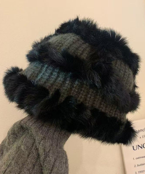 Stylish Beige The Rabbit Wool Patchwork Bucket Hat RB047 ABC