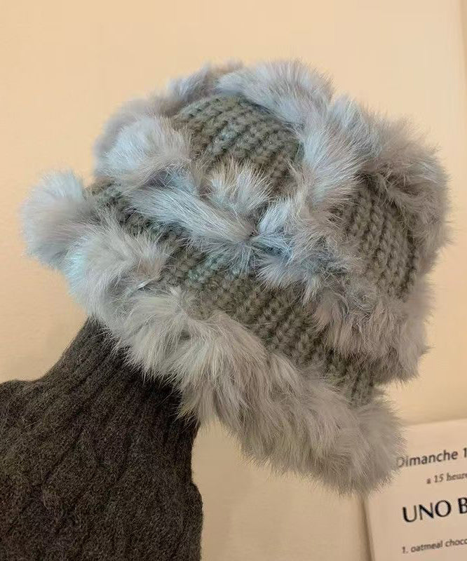 Stylish Beige The Rabbit Wool Patchwork Bucket Hat RB047 ABC