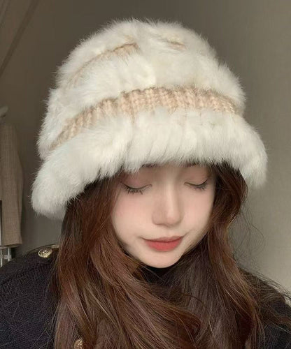 Stylish Beige The Rabbit Wool Patchwork Bucket Hat RB047 ABC