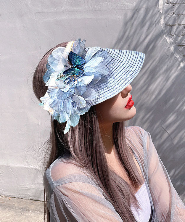 Stylish Beige Tulle Flower Empty Top Sunshade Hat Summer YU1026 Hat-HAT240528