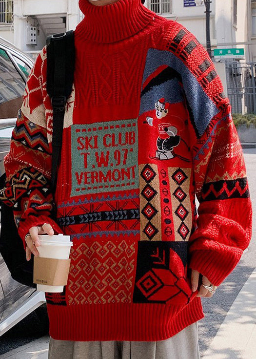 Stylish Beige Turtleneck Patchwork Warm Fleece Men Sweaters Winte RJ050 ABC