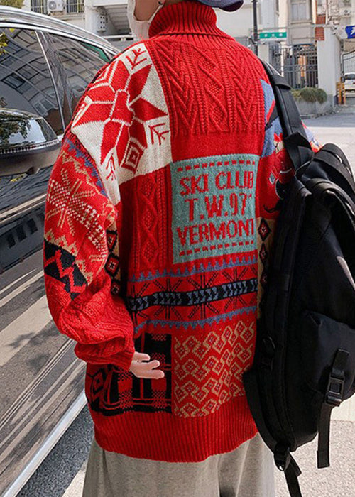 Stylish Beige Turtleneck Patchwork Warm Fleece Men Sweaters Winte RJ050 ABC