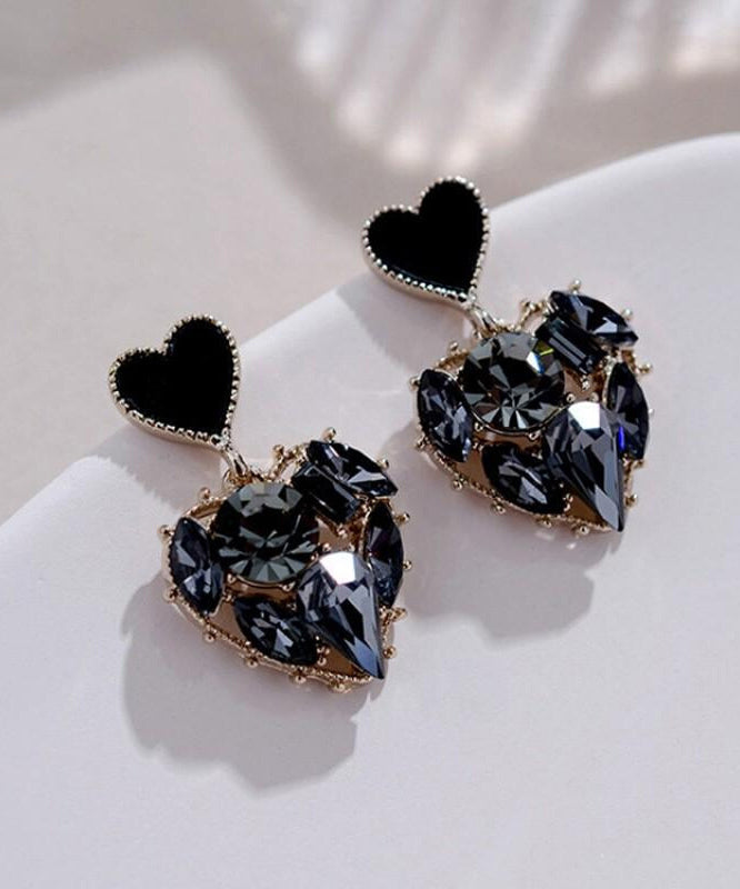 Earrings Zircon Drop Black Alloy Stylish Love FashionChic