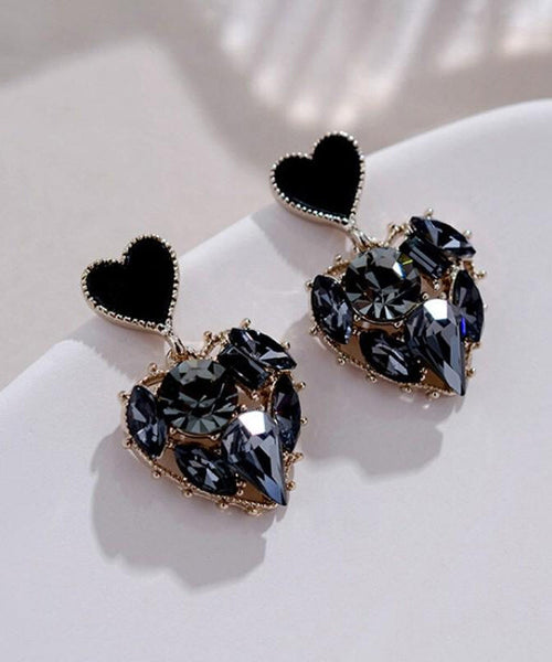 Earrings Zircon Drop Black Alloy Stylish Love FashionChic