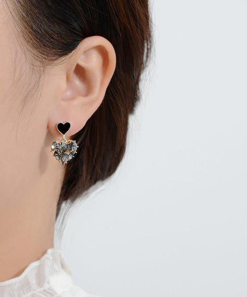 Earrings Zircon Drop Black Alloy Stylish Love FashionChic