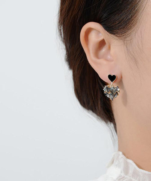 Earrings Zircon Drop Black Alloy Stylish Love FashionChic