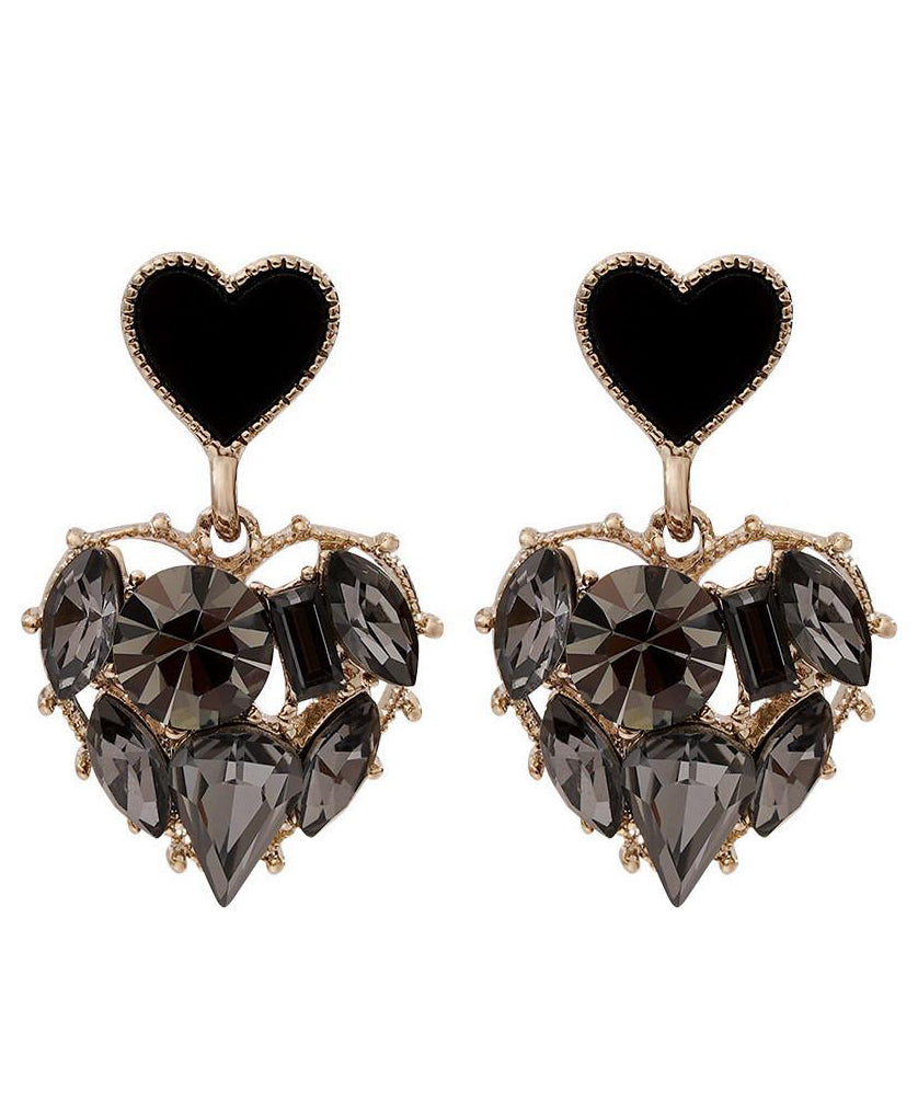 Earrings Zircon Drop Black Alloy Stylish Love FashionChic