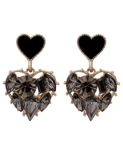 Earrings Zircon Drop Black Alloy Stylish Love FashionChic