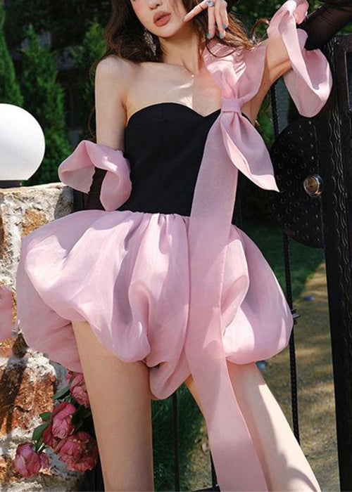 Bow Summer Cotton Jumpsuit Mini Stylish Black Patchwork FashionChic